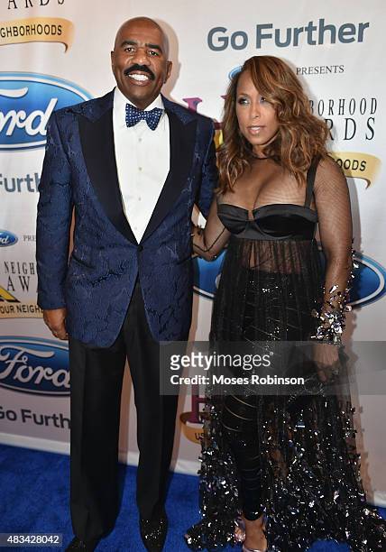 Steve Harvey and Marjorie Harvey attend the 2015 Ford Neighborhood Awards Hosted By Steve Harvey at Phillips Arena on August 8, 2015 in Atlanta,...