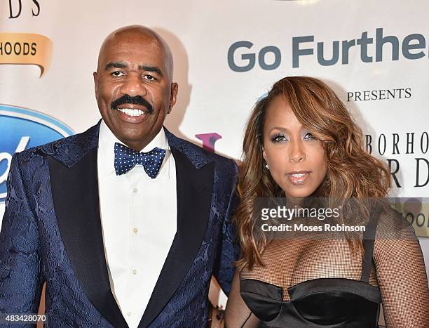 Steve Harvey and Marjorie Harvey attend the 2015 Ford Neighborhood Awards Hosted By Steve Harvey at Phillips Arena on August 8, 2015 in Atlanta,...
