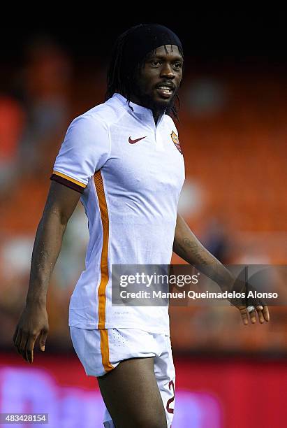 Gervinho of Roma looks on during the pre-season friendly match between Valencia CF and AS Roma at Estadio Mestalla on August 8, 2015 in Valencia,...