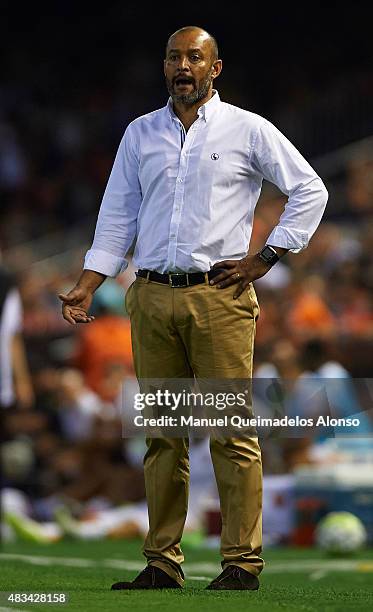 Valencia manager Nuno Espirito Santo reacts during the pre-season friendly match between Valencia CF and AS Roma at Estadio Mestalla on August 8,...