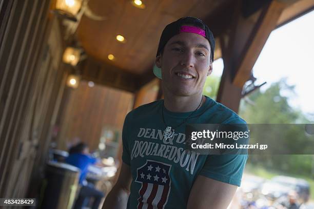 Aleix Espargaro of Spain and NGM Mobile Forward Racing smiles during the meeting with friends and Colin Edwards of USA in Texas Tornado Boot Camp on...