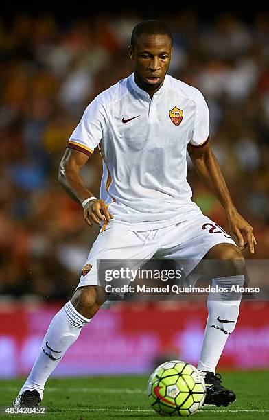 Seydou Keita of Roma in action during the pre-season friendly match between Valencia CF and AS Roma at Estadio Mestalla on August 8, 2015 in...