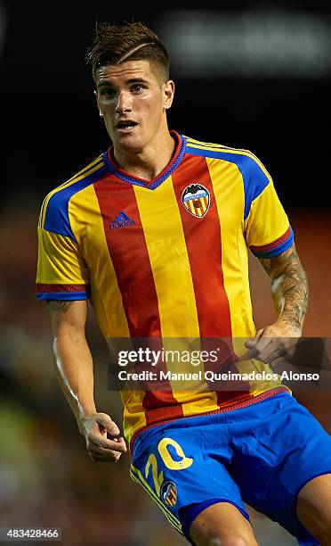 Rodrigo De Paul of Valencia looks on during the pre-season friendly match between Valencia CF and AS Roma at Estadio Mestalla on August 8, 2015 in...