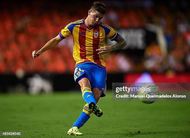 Rodrigo De Paul of Valencia in action during the pre-season friendly match between Valencia CF and AS Roma at Estadio Mestalla on August 8, 2015 in...