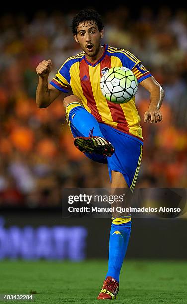 Dani Parejo of Valencia in action during the pre-season friendly match between Valencia CF and AS Roma at Estadio Mestalla on August 8, 2015 in...