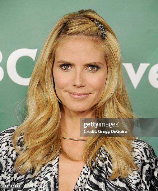 Heidi Klum arrives at NBC/Universal's 2014 summer Press Day at Langham Hotel on April 8, 2014 in Pasadena, California.