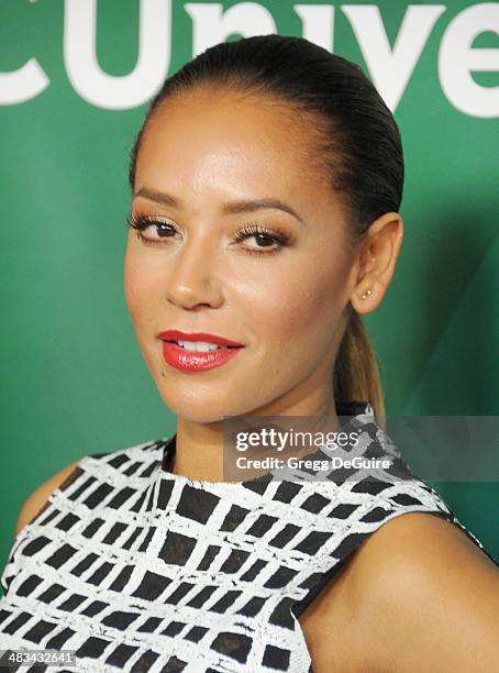 Singer/TV personality Mel B arrives at NBC/Universal's 2014 summer Press Day at Langham Hotel on April 8, 2014 in Pasadena, California.