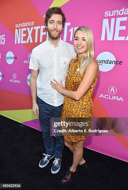 Moderator Thomas Middleditch and Mollie Gates attend the "Finders Keepers " Los Angeles premiere during the Sundance NEXT FEST at The Theatre at Ace...