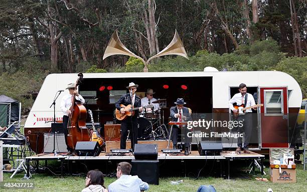 Musician Arann Harris and The Farm Band performs at the Presidio Stage during day 2 of the 2015 Outside Lands Music And Arts Festival at Golden Gate...