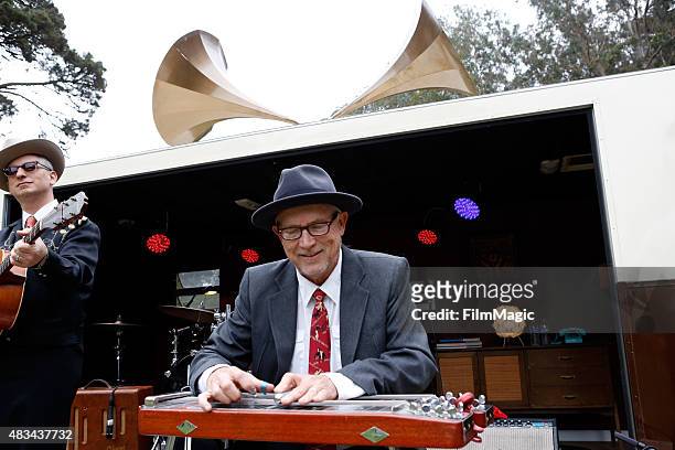 Musician from Arann Harris and The Farm Band performs at the Presidio Stage during day 2 of the 2015 Outside Lands Music And Arts Festival at Golden...