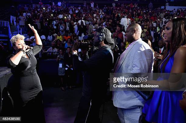 Tamela J. Mann performs at the 2015 Ford Neighborhood Awards Hosted By Steve Harvey at Phillips Arena on August 8, 2015 in Atlanta, Georgia.