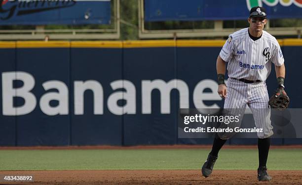 Mike Jacobs looks on during a match between Tigres de Quintana Roo and Guerreros de Oaxaca as part of Mexican Baseball League 2015 at Eduardo...