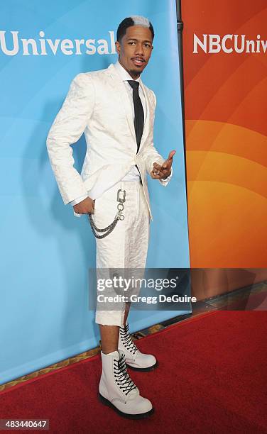 Nick Cannon arrives at NBC/Universal's 2014 summer Press Day at Langham Hotel on April 8, 2014 in Pasadena, California.