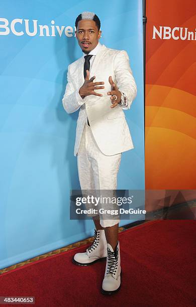 Nick Cannon arrives at NBC/Universal's 2014 summer Press Day at Langham Hotel on April 8, 2014 in Pasadena, California.