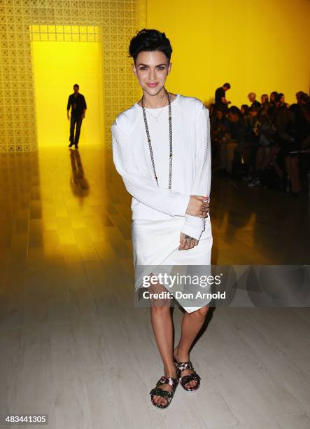 Ruby Rose arrives for the Suboo show at Mercedes-Benz Fashion Week Australia 2014 at on April 9, 2014 in Sydney, Australia.