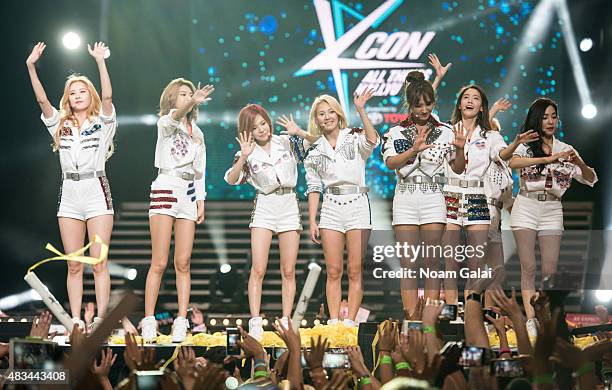 Girls' Generation perform at the 2015 K-Pop Festival at Prudential Center on August 8, 2015 in Newark, New Jersey.