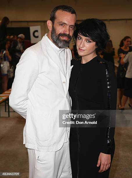 Johnny Seymour and Megan Washington attend the Dion Lee show during Mercedes-Benz Fashion Week Australia 2014 at 7 Danks Street, Waterloo on April 9,...
