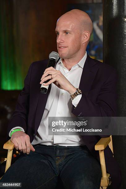 Sports Illustrated's Grant Wahl speaks on a panel discussion at the 2014 Kicking + Screening Soccer Film Festival New York, presented by Budweiser,...