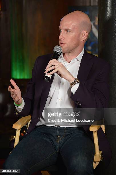 Sports Illustrated's Grant Wahl speaks on a panel discussion at the 2014 Kicking + Screening Soccer Film Festival New York, presented by Budweiser,...