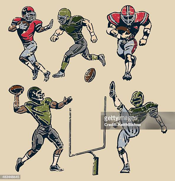 american football players - retro style - quarterback stock illustrations