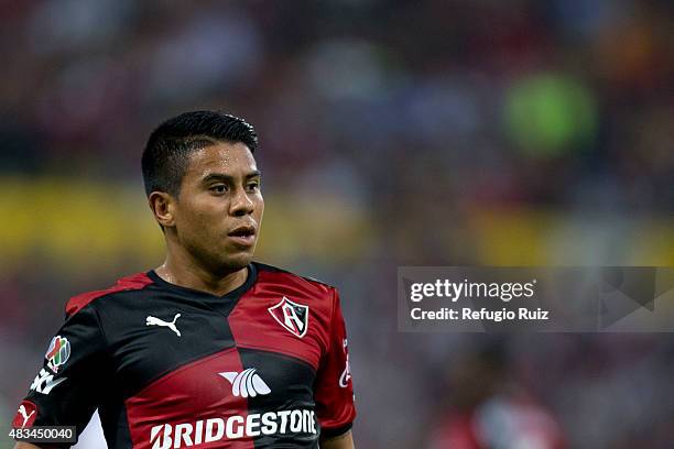 Juan Carlos Medina of Atlas looks on during a 3rd round match between Atlas and Monterrey as part of the Apertura 2015 Liga MX at Jalisco Stadium on...