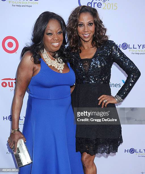 Star Jones and actress Holly Robinson Peete arrive at HollyRod Foundation's 17th Annual DesignCare Gala at The Lot Studios on August 8, 2015 in Los...
