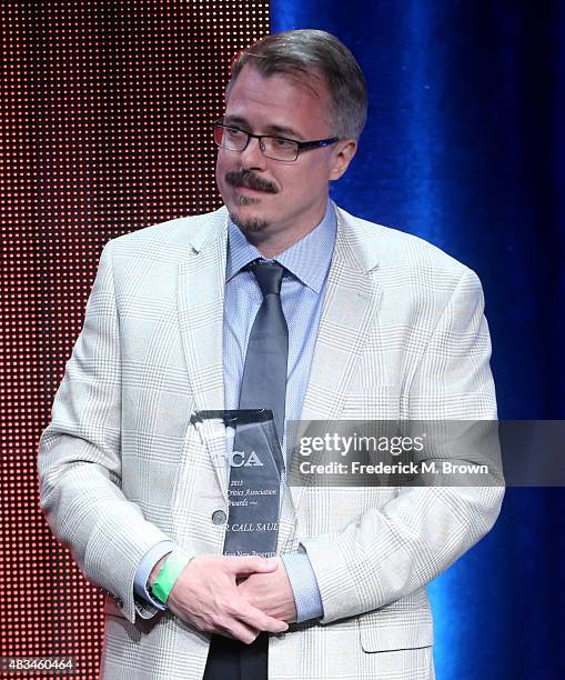 Executive producer Vince Gilligan accepts the TCA Award for Outstanding New Program for 'Better Call Saul' onstage during the 31st annual Television...