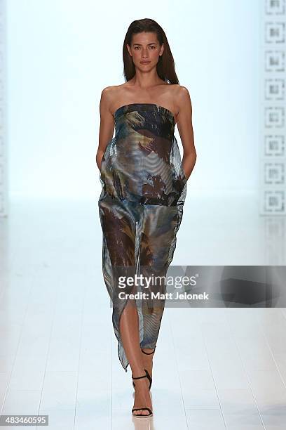 Model walks the runway at the Suboo show at Mercedes-Benz Fashion Week Australia 2014 at on April 9, 2014 in Sydney, Australia.