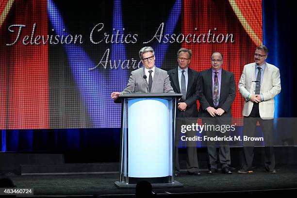 Executive producers Peter Gould, Mark Johnson, Thomas Schnauz and Vince Gilligan accept the TCA Award for Outstanding New Program for 'Better Call...