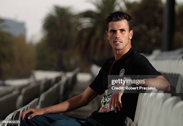 Track athlete Jeffrey Riseley poses for photos during the announcement of the Australian Commonwealth Games athletics team at Lakeside Stadium on...