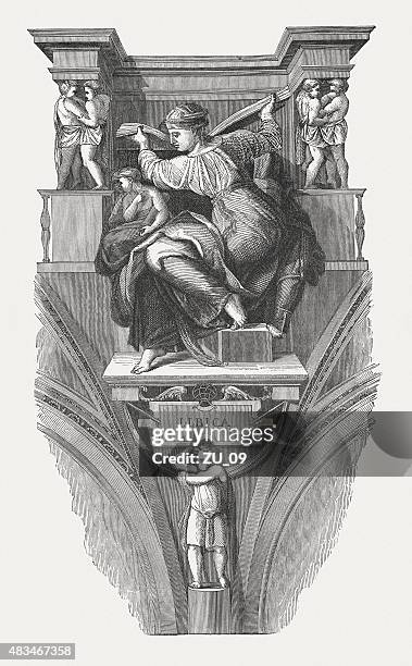 the libyan sibyl (sistine chapel, vatican), published in 1878 - sistine chapel stock illustrations