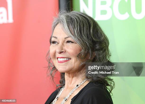 Roseanne Barr arrives at the NBCUniversal's 2014 Summer Press Day held at Langham Hotel on April 8, 2014 in Pasadena, California.