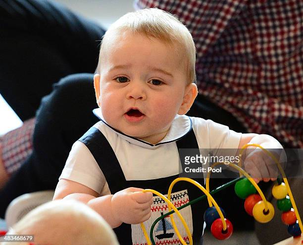 Prince George of Cambridge attends Plunkett's Parent's Group at Government House on April 9, 2014 in Wellington, New Zealand. The Duke and Duchess of...