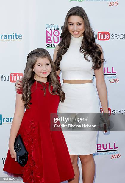 Addison Riecke and Kira Kosarin attend the 4th annual YouTube No Bull Teen Video Awards at YouTube Space LA on August 8, 2015 in Los Angeles,...