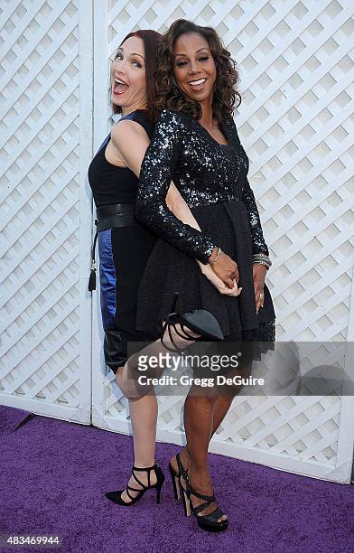 Actors Amy Yasbeck and Holly Robinson Peete arrive at HollyRod Foundation's 17th Annual DesignCare Gala at The Lot Studios on August 8, 2015 in Los...