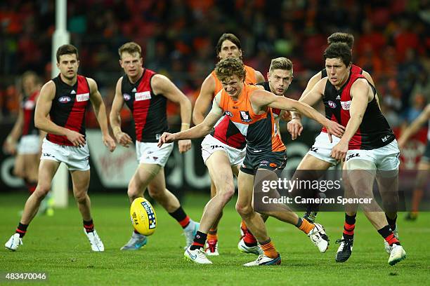 Will Hoskin-Elliott of the Giants chases the ball during the round 19 AFL match between the Greater Western Sydney Giants and the Essendon Bombers at...