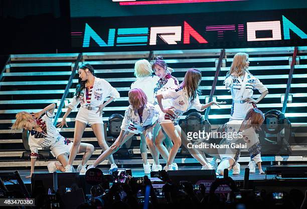 Susan Soonkyu Lee, Choi Soo-young, Im Yoona, Kim Hyo-yeon, Seo Ju-hyun, Tiffany Hwang, Kim Tae-yeon, and Kwon Yuri of Girls' Generation perform at...