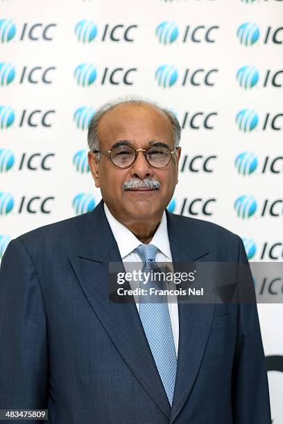 Najam Sethi, Chairman of the Pakistan Cricket Board is pictured during the ICC Board Meeting at the ICC headquarters on April 9, 2014 in Dubai,...