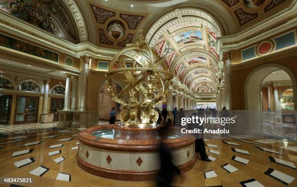 Hotels and casinos are seen on April 4, 2014 in Las Vegas, United States. With the replica of the Effiel Tower located outside the Paris Las Vegas...