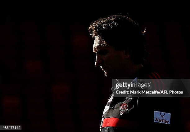 Bombers head coach James Hird looks on before the round 19 AFL match between the Greater Western Sydney Giants and the Essendon Bombers at Spotless...