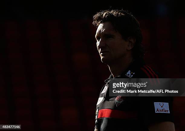 Bombers head coach James Hird looks on before the round 19 AFL match between the Greater Western Sydney Giants and the Essendon Bombers at Spotless...