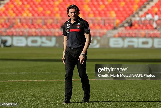 Bombers head coach James Hird looks on before the round 19 AFL match between the Greater Western Sydney Giants and the Essendon Bombers at Spotless...