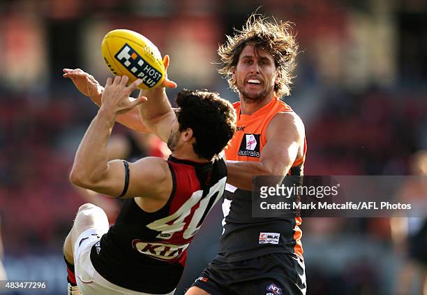 Ben Howlett of the Bombers marks during the round 19 AFL match between the Greater Western Sydney Giants and the Essendon Bombers at Spotless Stadium...