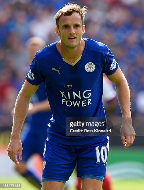 Andy King of Leicester City in action during the Barclays Premier League match between Leicester City and Sunderland at the King Power Stadium on...