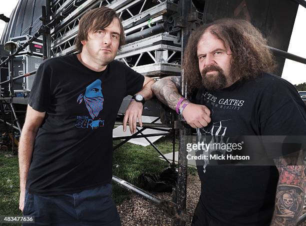 Mark 'Barney' Greenway, Shane Embury of Napalm Death posed at Catton Park on August 8, 2015 in Burton upon Trent, England.