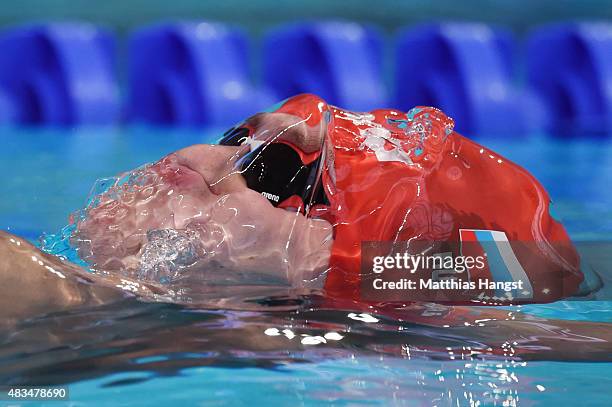 Ilya Khomenko of Russia competes in the Men's 4x100m Medley Relay on day sixteen of the 16th FINA World Championships at the Kazan Arena on August 9,...