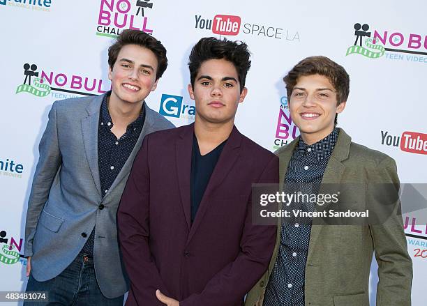 Emery Kelly, Ricky Garcia and Jon Klaasen of Forever In Your Mind attend the 4th Annual YouTube No Bull Teen Video Awards at YouTube Space LA on...