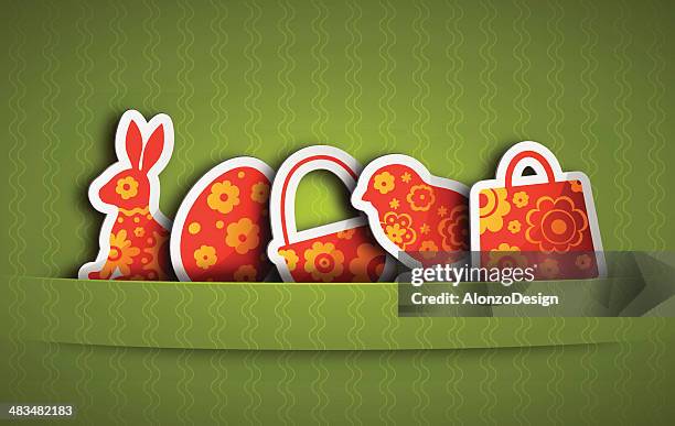 red easter labels set - basket texture stock illustrations