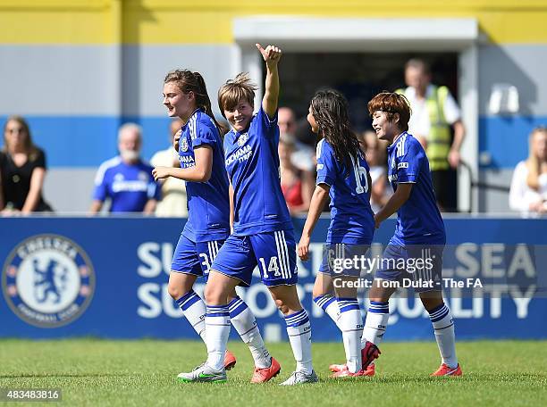 Fran Kirby of Chelsea Ladies FC celebrates her goal during the FA Women's Super League match between Chelsea Ladies FC and Birmingham City Ladies at...