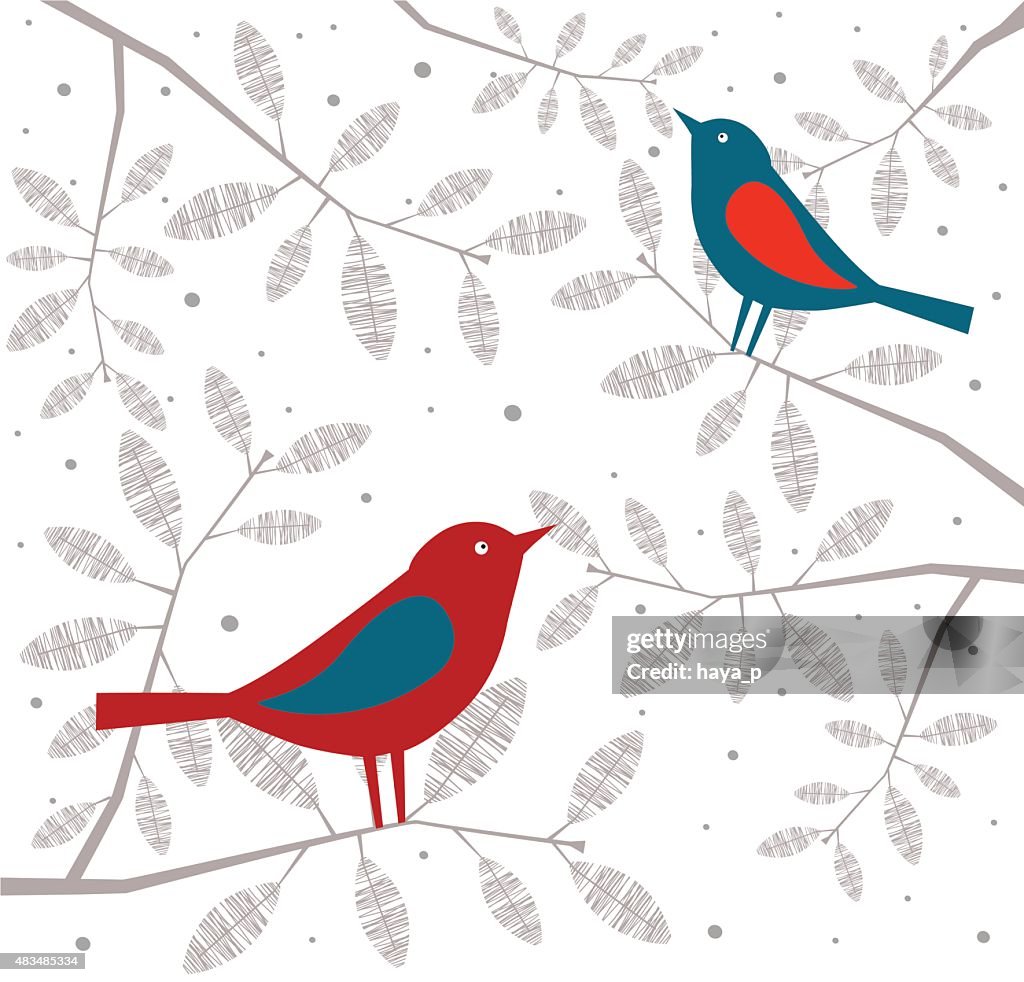 Bird Red end Blue on Branch
